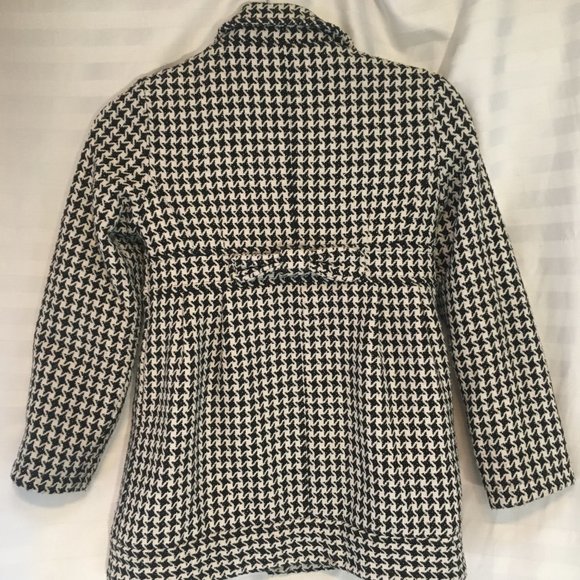 Girls Houndstooth Winter Warm Coat Jacket Wool Buttons Size Medium Black White - Picture 2 of 13